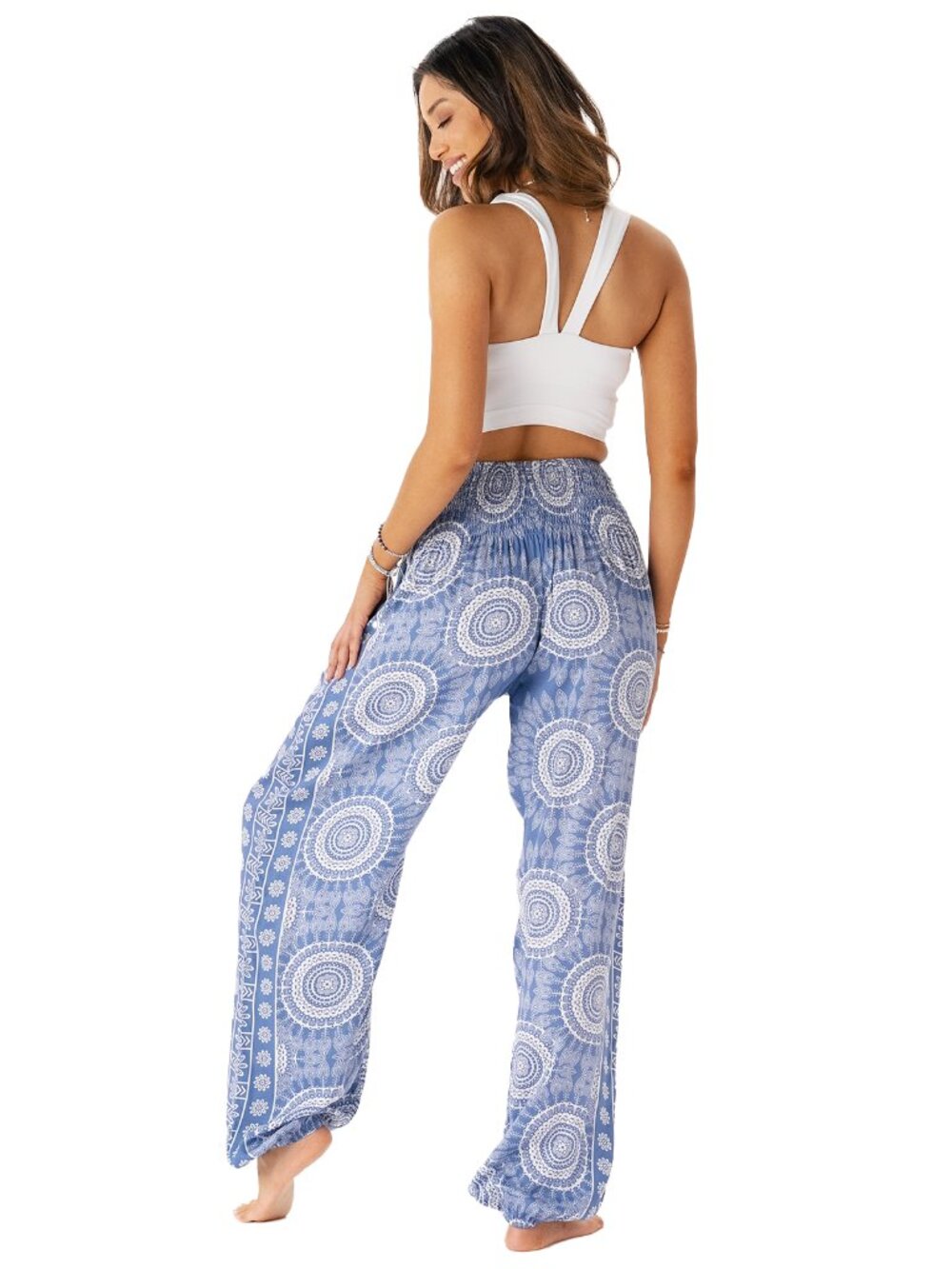 NWT Lotus and Luna Boho Harem Pants Blue Mandala Print Pockets Small - Picture 4 of 8